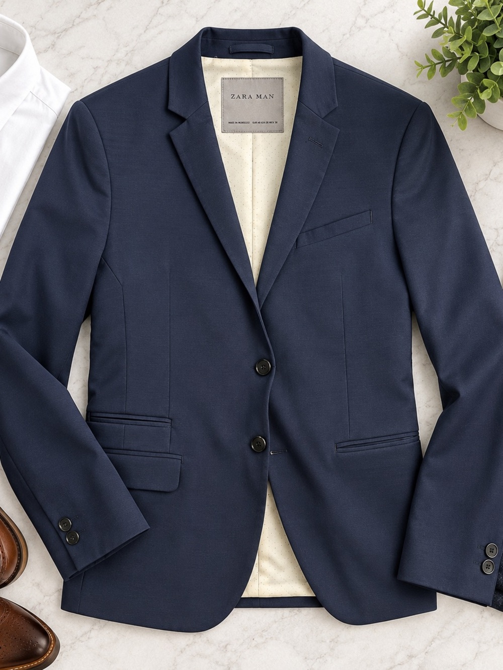Zara Man Men’s Navy Blue Blazer Size 38 Two Button Tailored Sport Coat